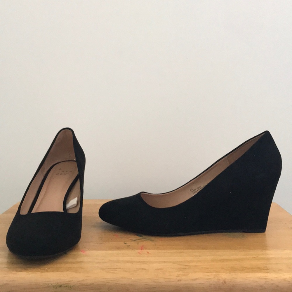 Black suede wedge heels